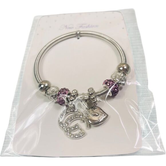 Silver and Purple GG Stretch Charm Bracelet - Picture 2 of 2